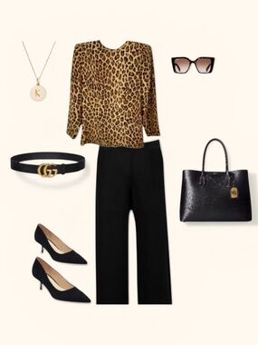 Vintage 80s Carlisle 100% Silk Leopard Animal Print Long Sleeve Blouse Size 6